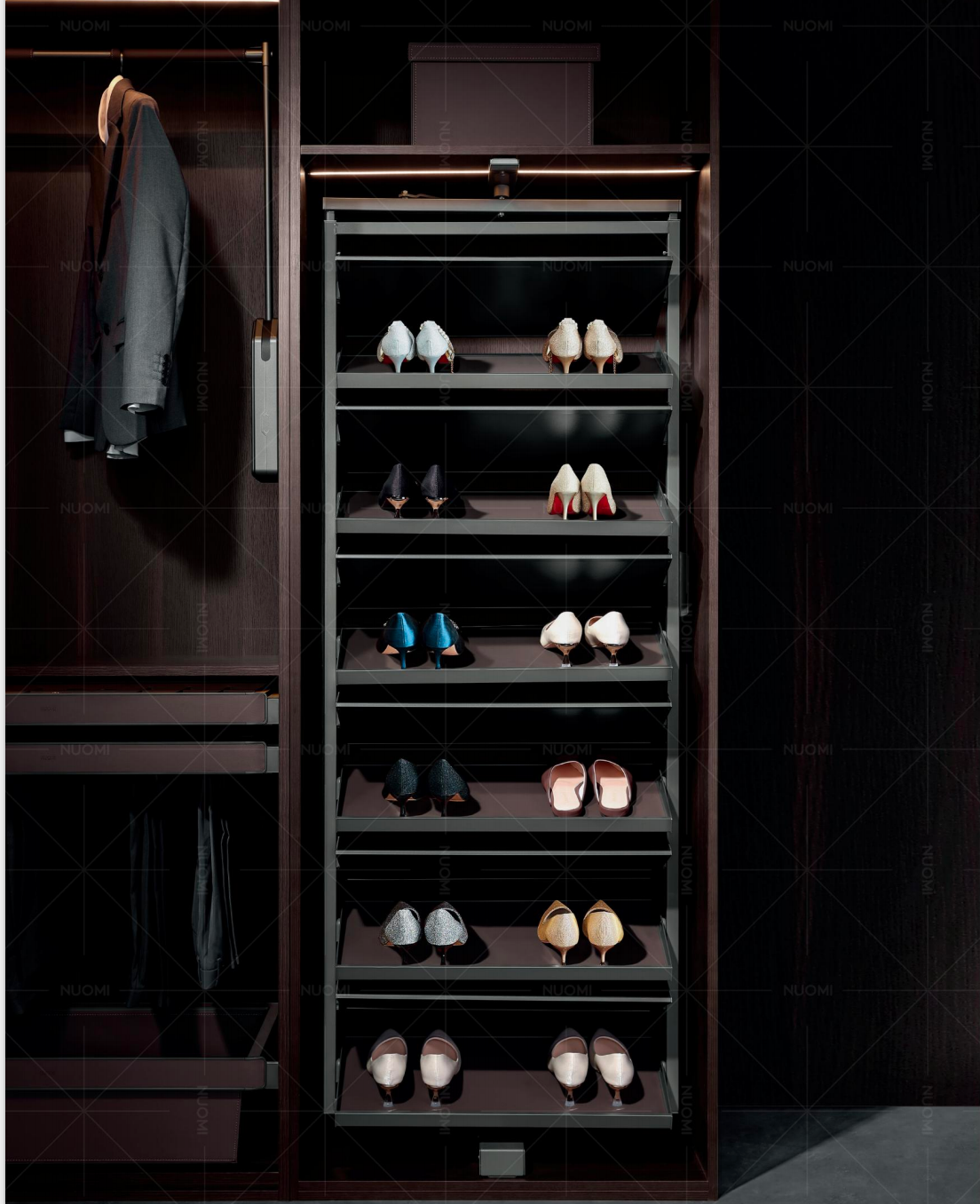 360-degree rotating shoe rack for walk-in wardrobe — corner space maximisation Singapore