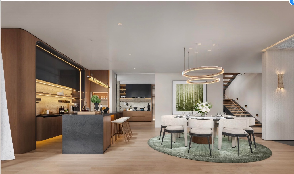 Luxury landed house living and dining room with EGGER carpentry by CASAWAVE Singapore