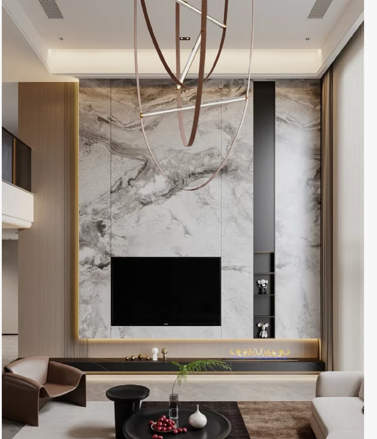 Rock slab wall panel integration Singapore living room