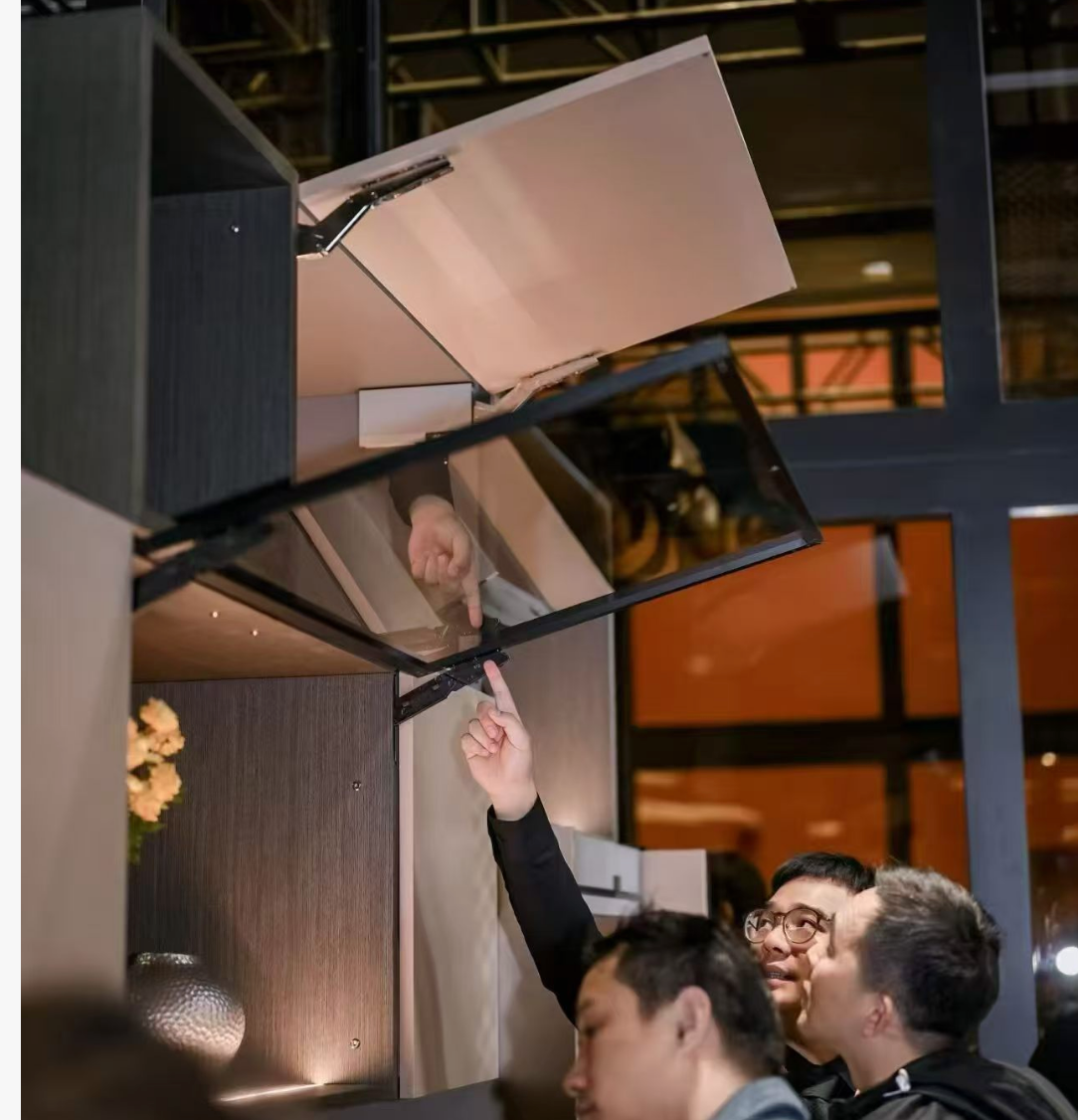 BLUM hardware system demonstrated at showroom — premium motion quality for Singapore custom carpentry