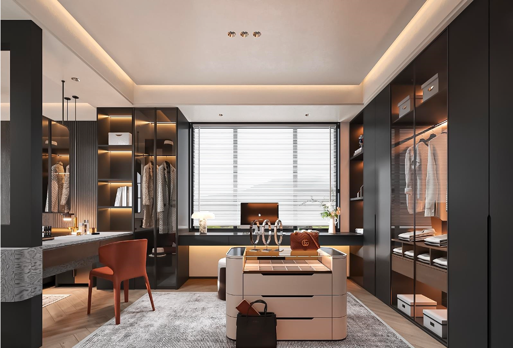Lambert premium wardrobe storage system Singapore — walk-in closet and dressing area by CASAWAVE