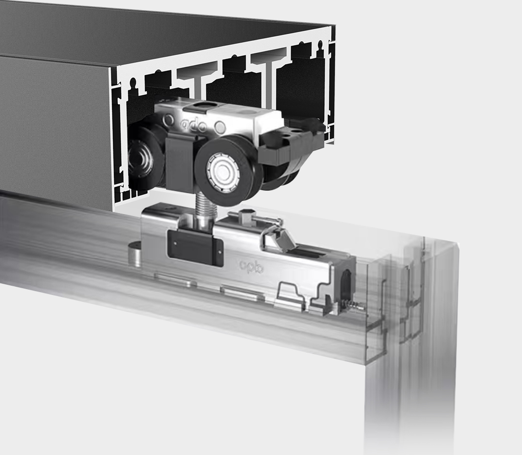 OPK synchronised sliding track system for triple glass partition Singapore