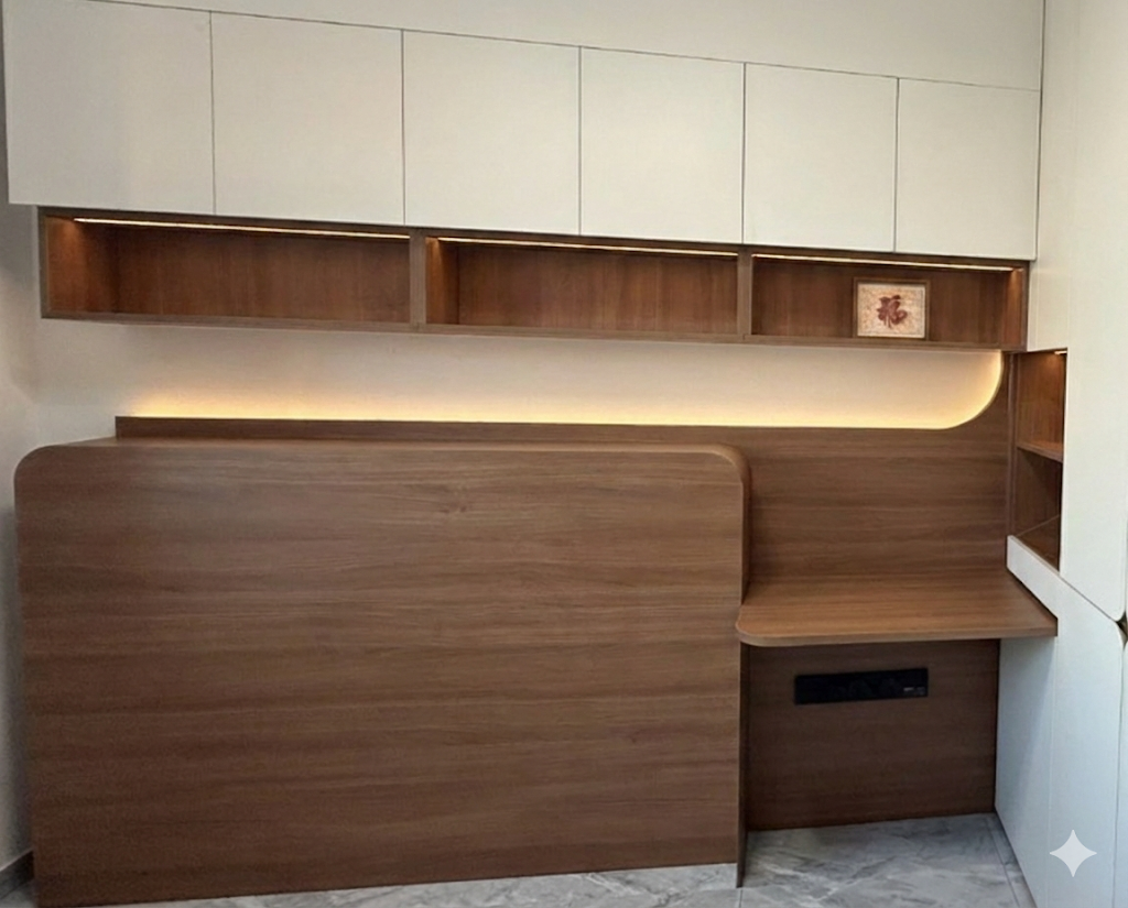 Fluted panel headboard with integrated lighting