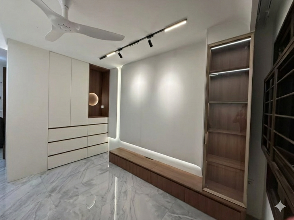 Curved TV feature wall with FUREN boards and shadowless lighting