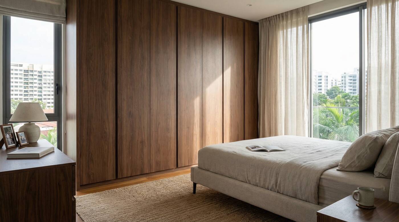 Langsen full-height wardrobe system in Singapore condo bedroom