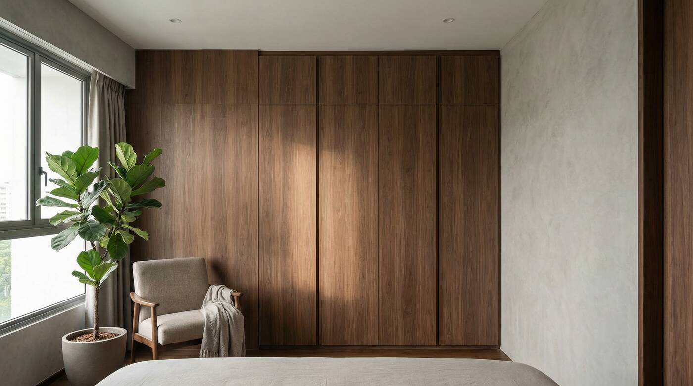 Langsen ENF wall panel and wardrobe system installed in Singapore home